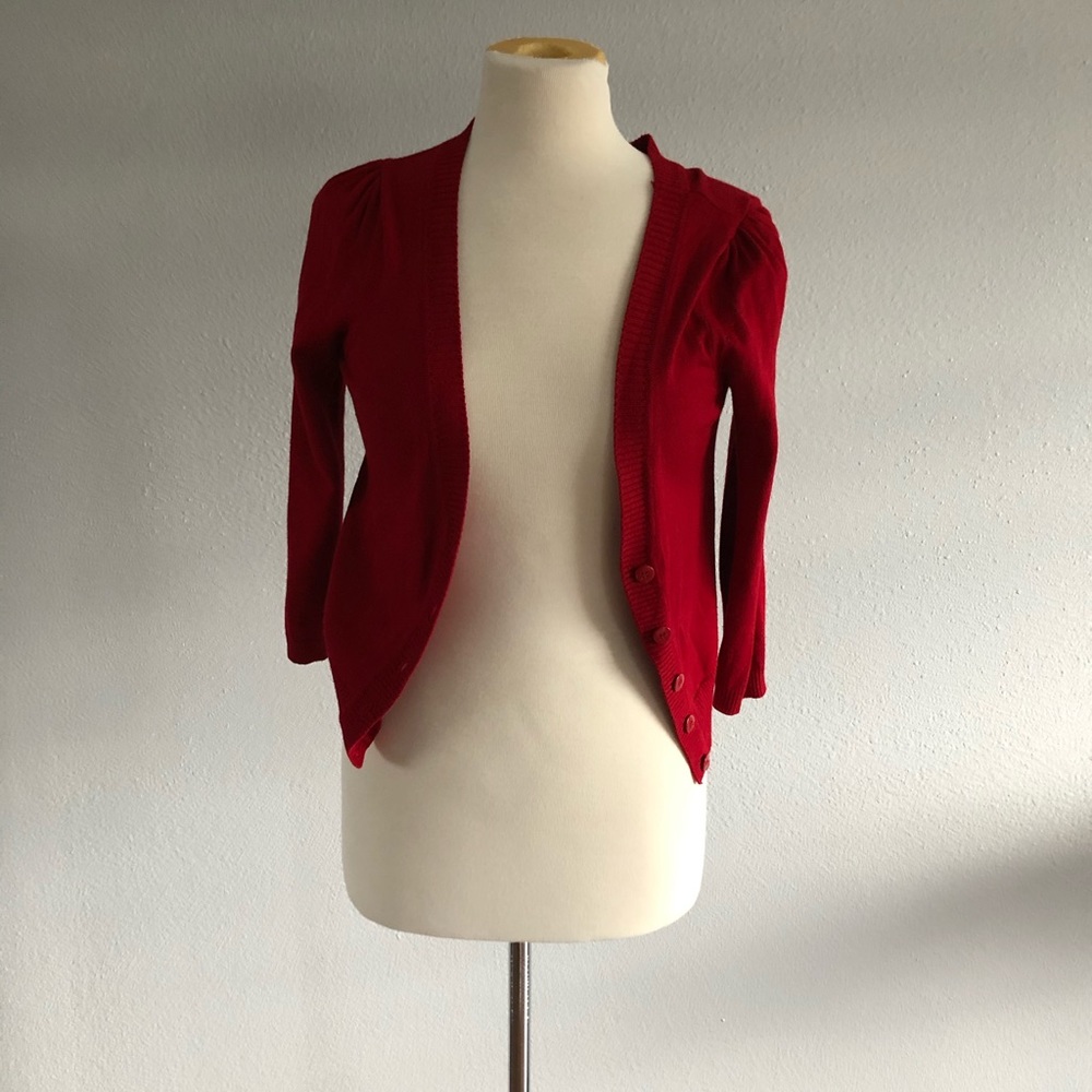 Red cardigan
